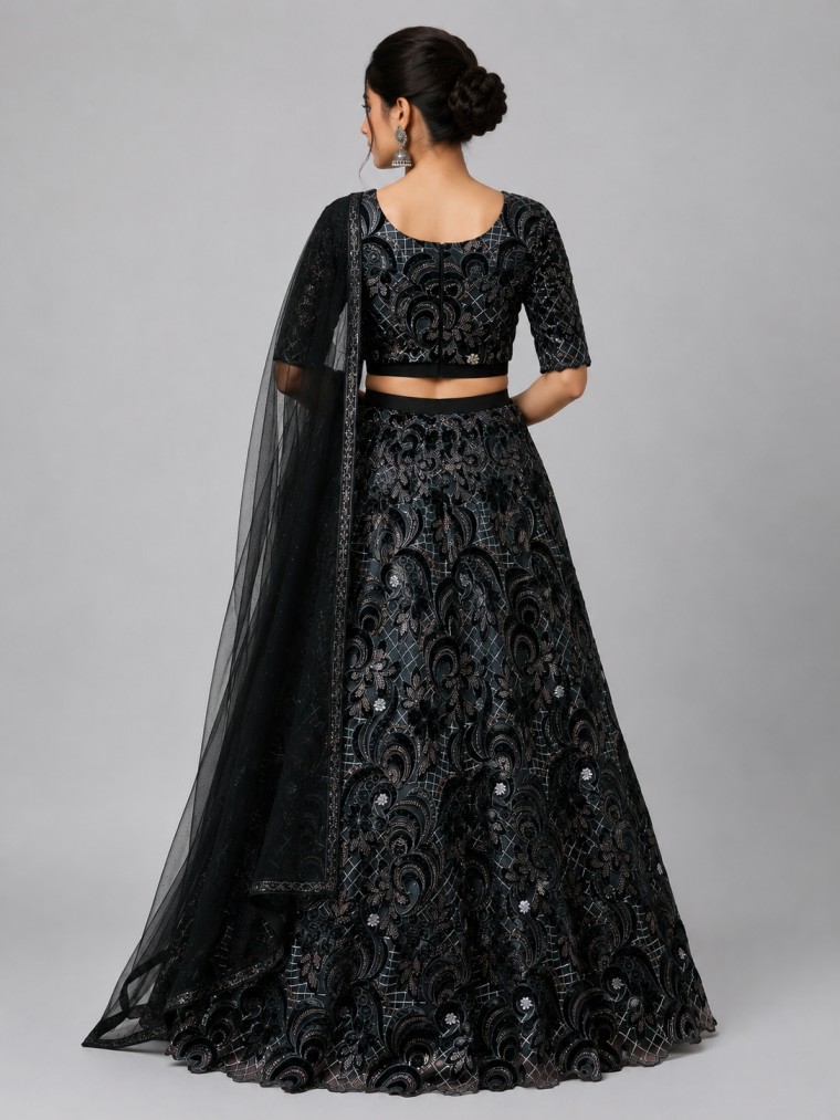 MIDNIGHT BLACK EMBROIDERED LEHENGA - Image 3