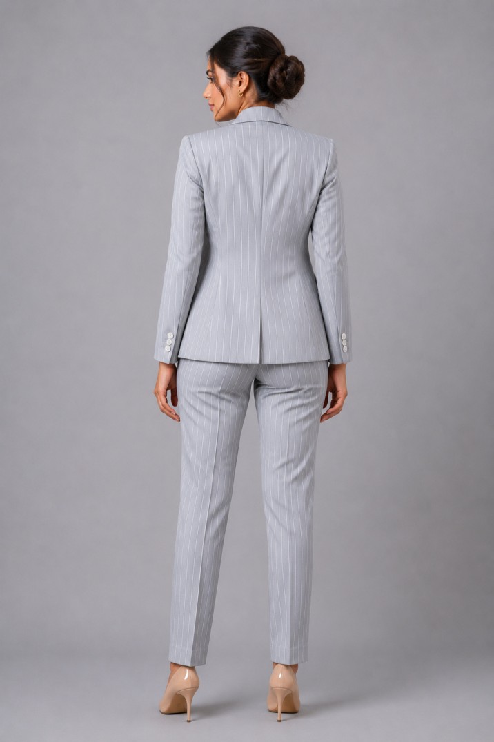 CLASSIC GREY PINSTRIPE WOMEN SUIT - Image 3
