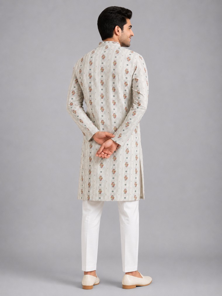 IVORY FLORAL EMBROIDERED KURTA SET - Image 3