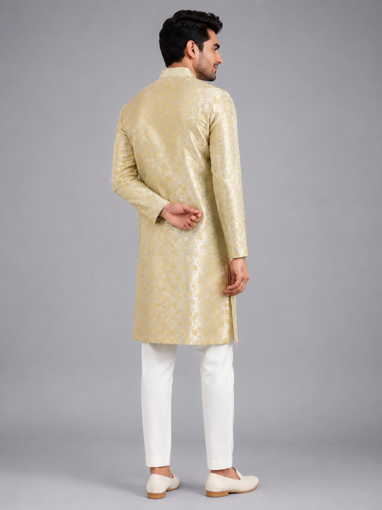GOLDEN IVORY BROCADE KURTA SET - Image 3