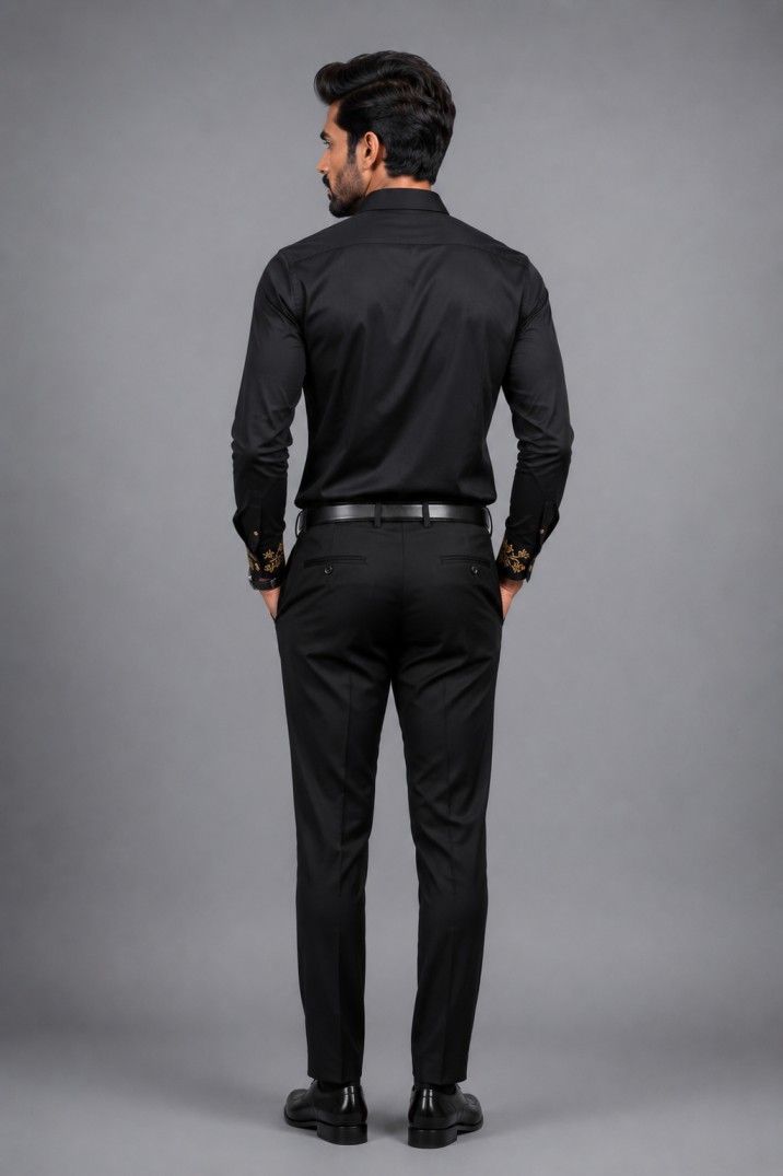 MIDNIGHT BLACK EMBROIDERED SHIRT SET - Image 3