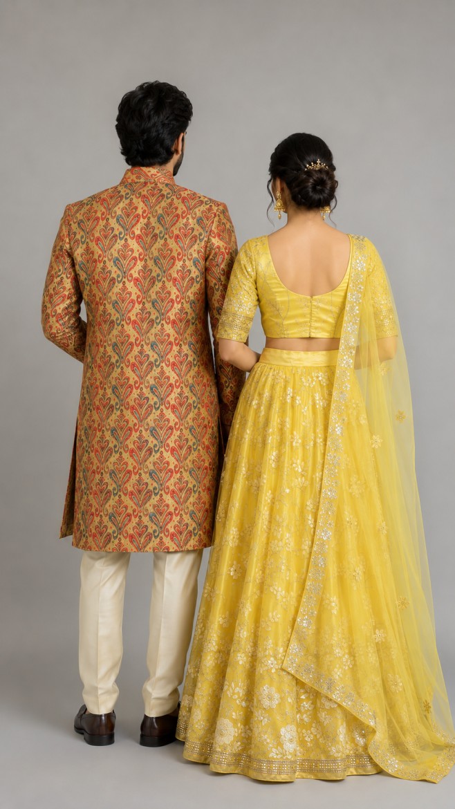 YELLOW DESIGNER HALDI COUPLE SET - Image 3