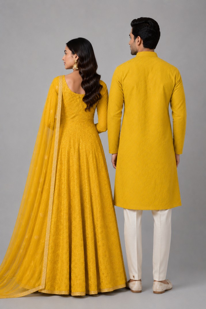 GOLDEN YELLOW HALDI COUPLE SET - Image 3