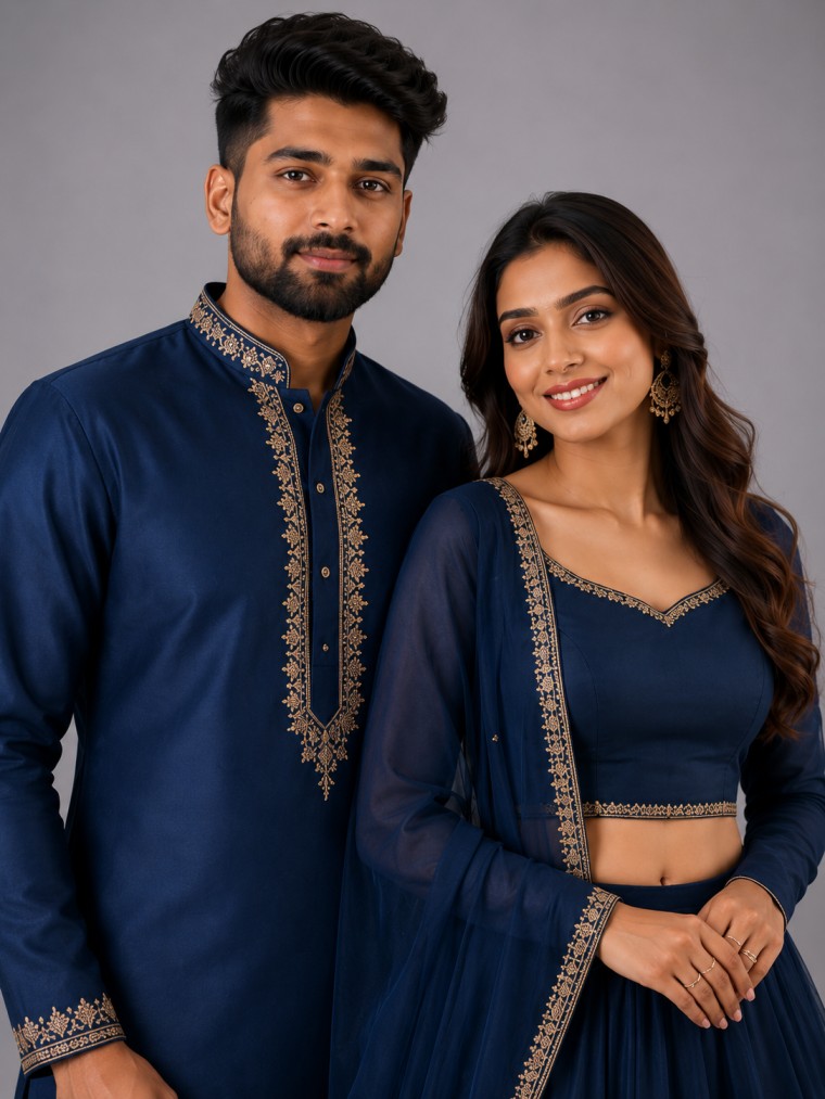 NAVY BLUE EMBROIDERED COUPLE SET - Image 2