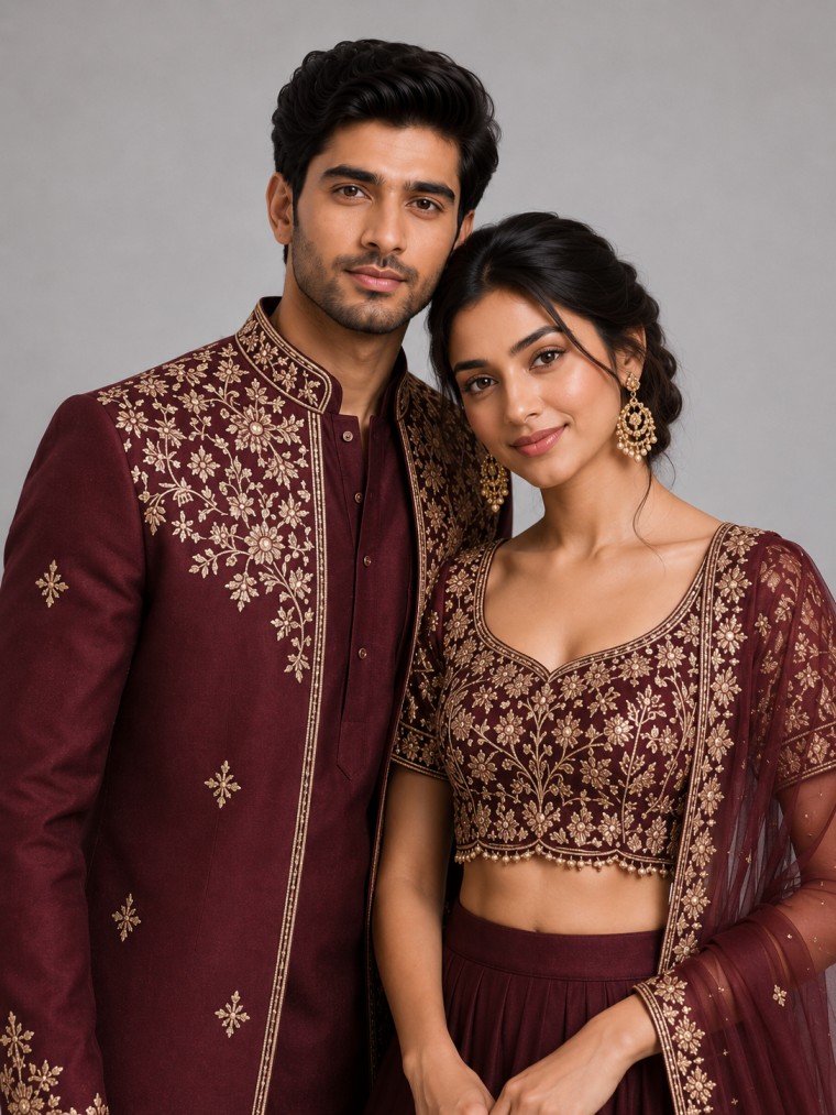 MAROON ROYAL EMELLISHMENTED COUPLE SET - Image 2