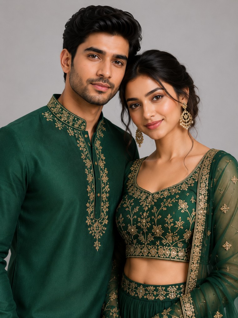 EMERALD GREEN EMBELLISHMENTED COUPLE SET - Image 2