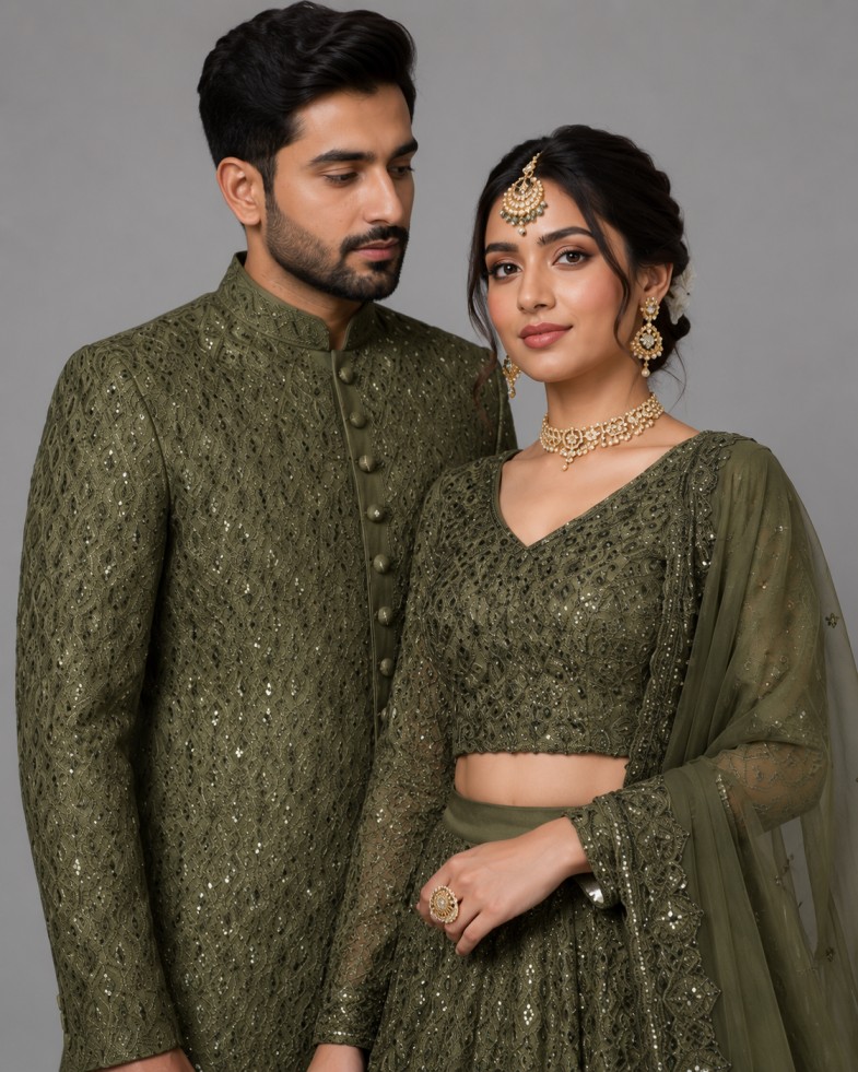 OLIVE GREEN DESIGNER COUPLE SET - Image 2