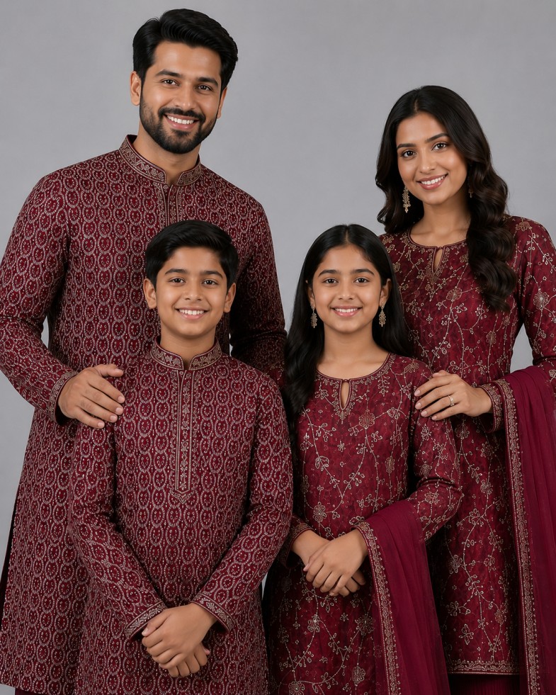 ROYAL MAROON FAMILY FESTIVE COORDINATED SET - Image 2