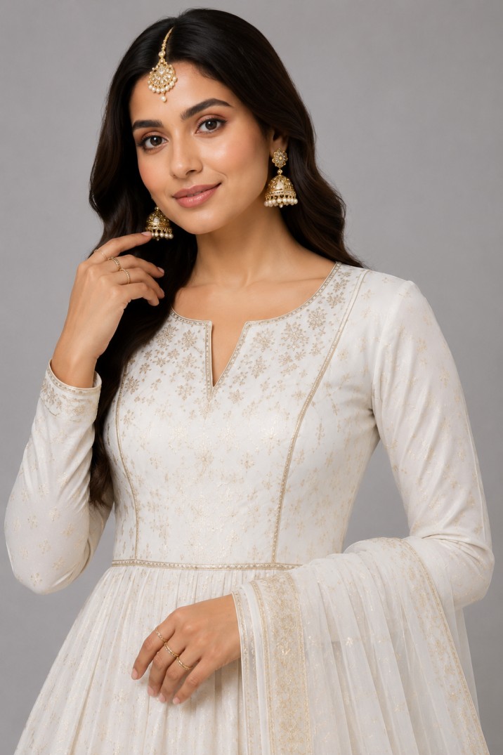 IVORY EMBROIDERED ANARKALI SET - Image 2