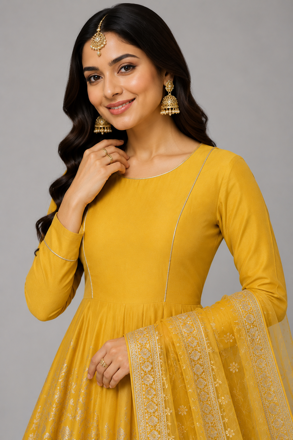 YELLOW EMBROIDERED ANARKALI SET - Image 2