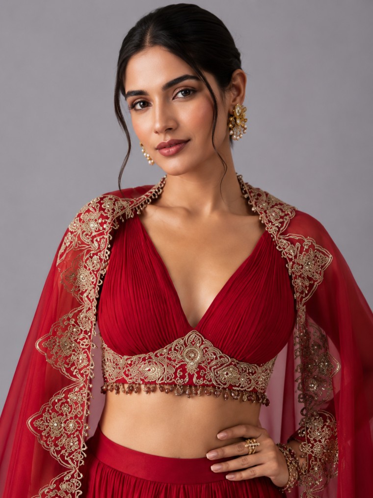ROYAL CRIMSON EMBELLISHED LEHENGA SET - Image 2