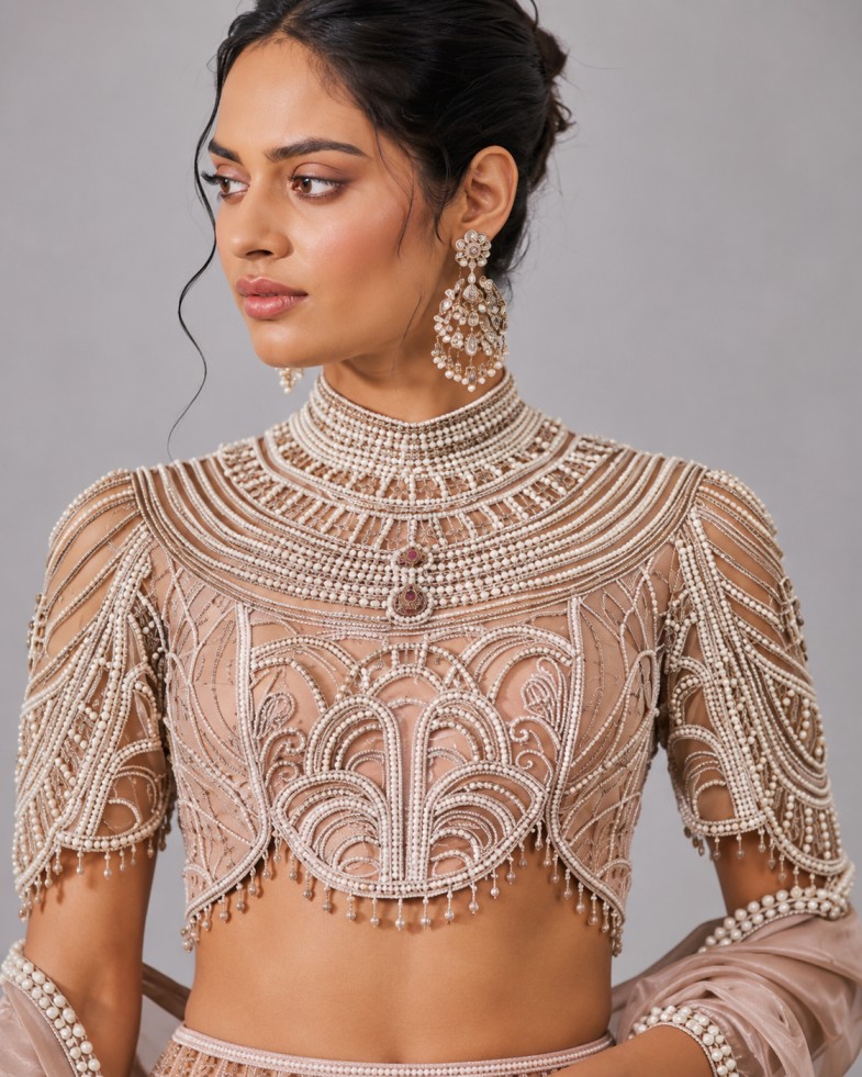 CHAMPAGNE BLUSH COUTURE LEHENGA SET - Image 2