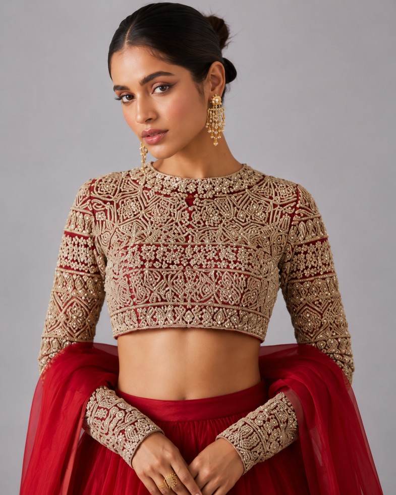 RUBY RED HERITAGE LEHENGA SET - Image 2