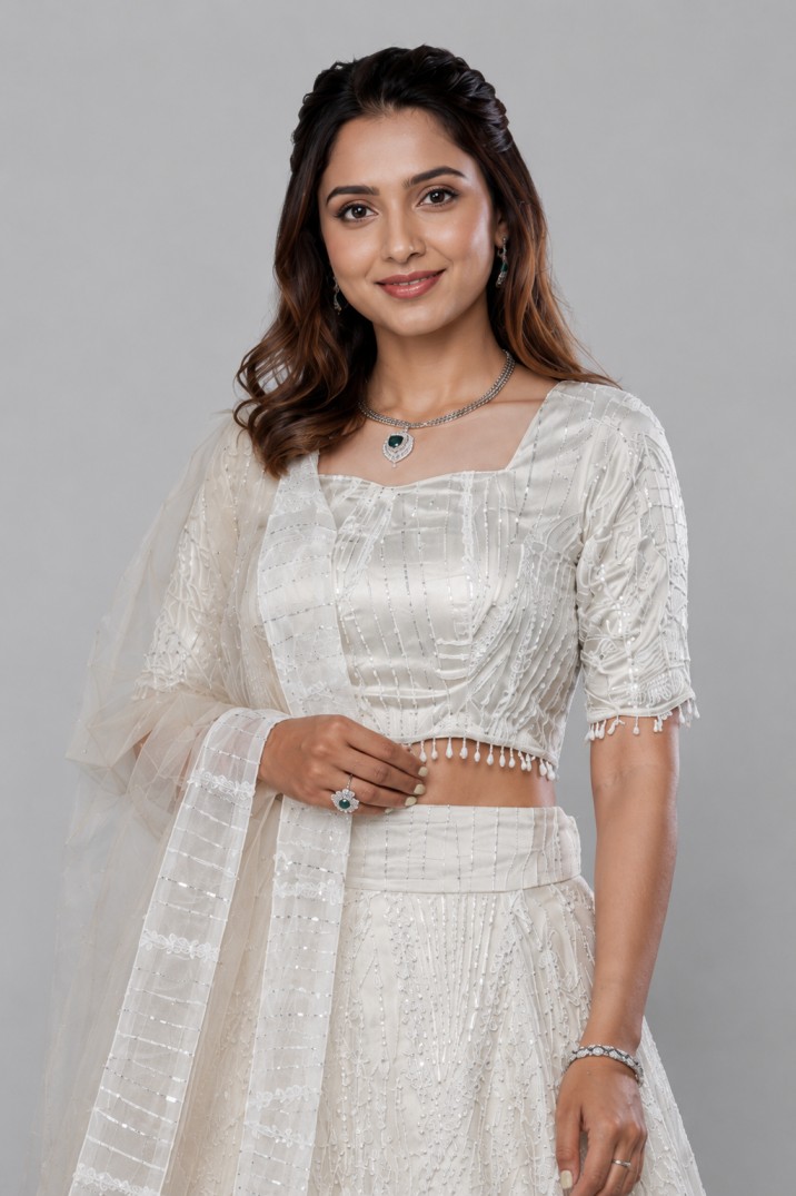 IVORY WHITE EMBELLISHED LEHENGA - Image 2