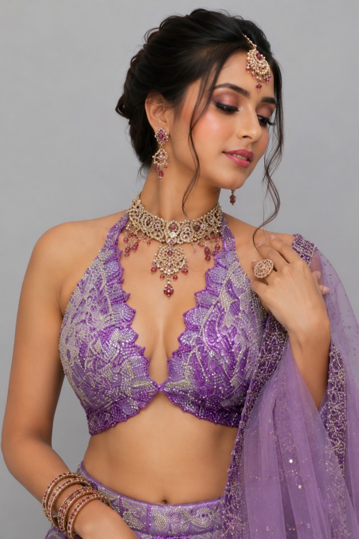LILAC BEADED EMBELLISHED LEHENGA - Image 2