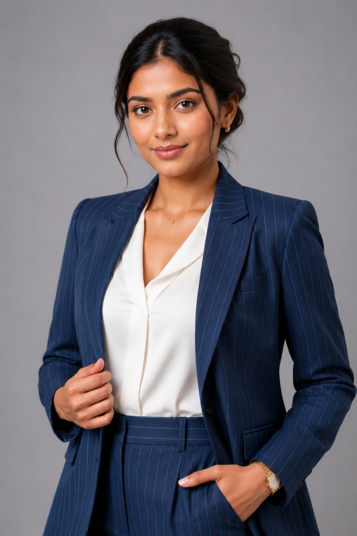 MIDNIGHT BLUE PINSTRIPE WOMEN SUIT - Image 2
