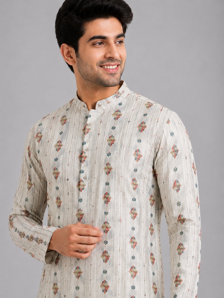 IVORY FLORAL EMBROIDERED KURTA SET - Image 2