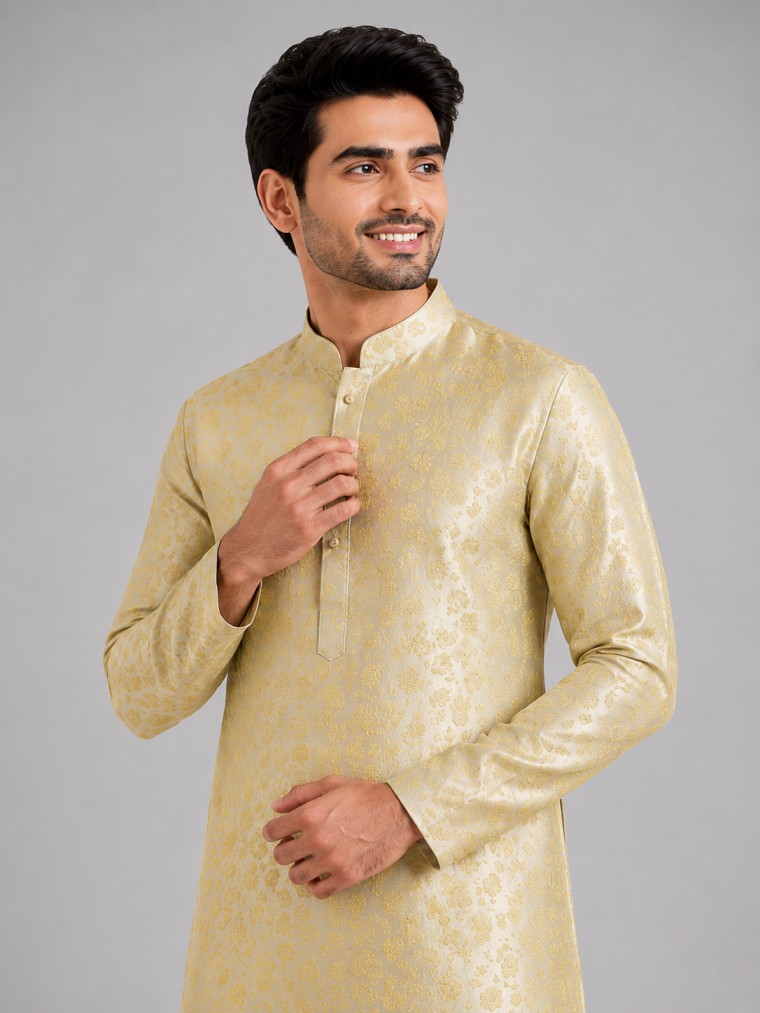 GOLDEN IVORY BROCADE KURTA SET - Image 2