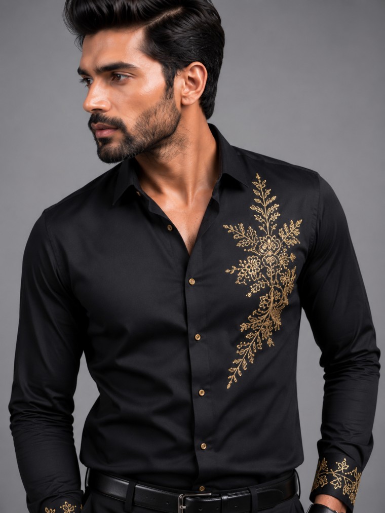 MIDNIGHT BLACK EMBROIDERED SHIRT SET - Image 2