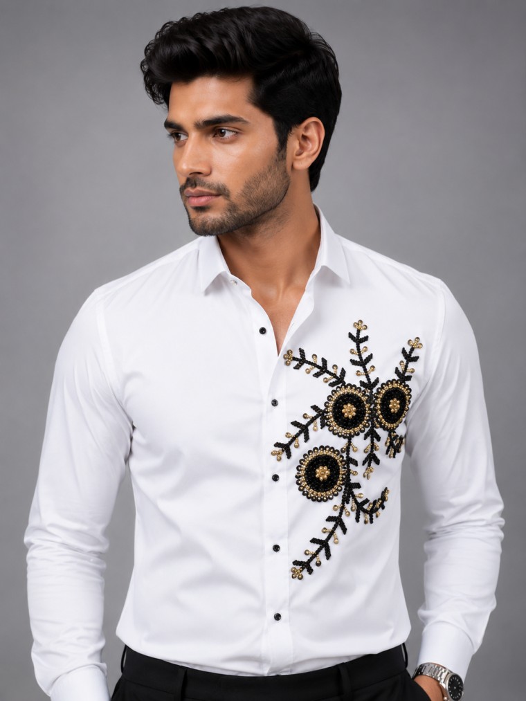 WHITE EMBROIDERED DESIGNER SHIRT - Image 2