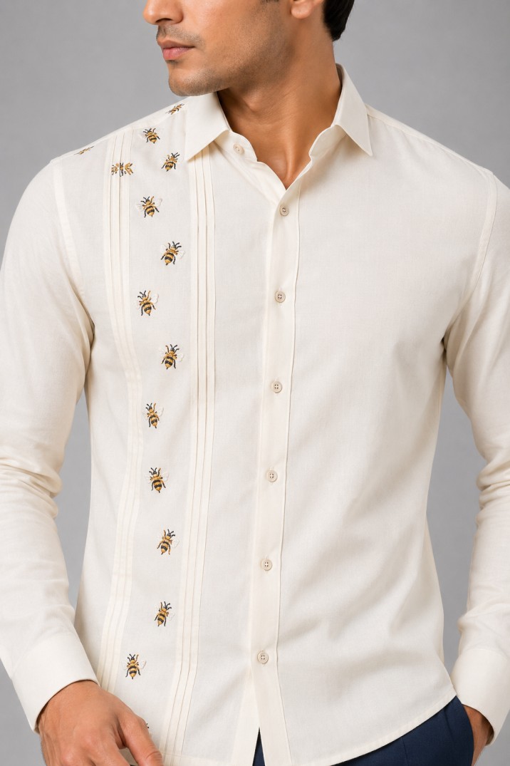 IVORY BEE EMBROIDERED DESIGNER SHIRT SET - Image 2