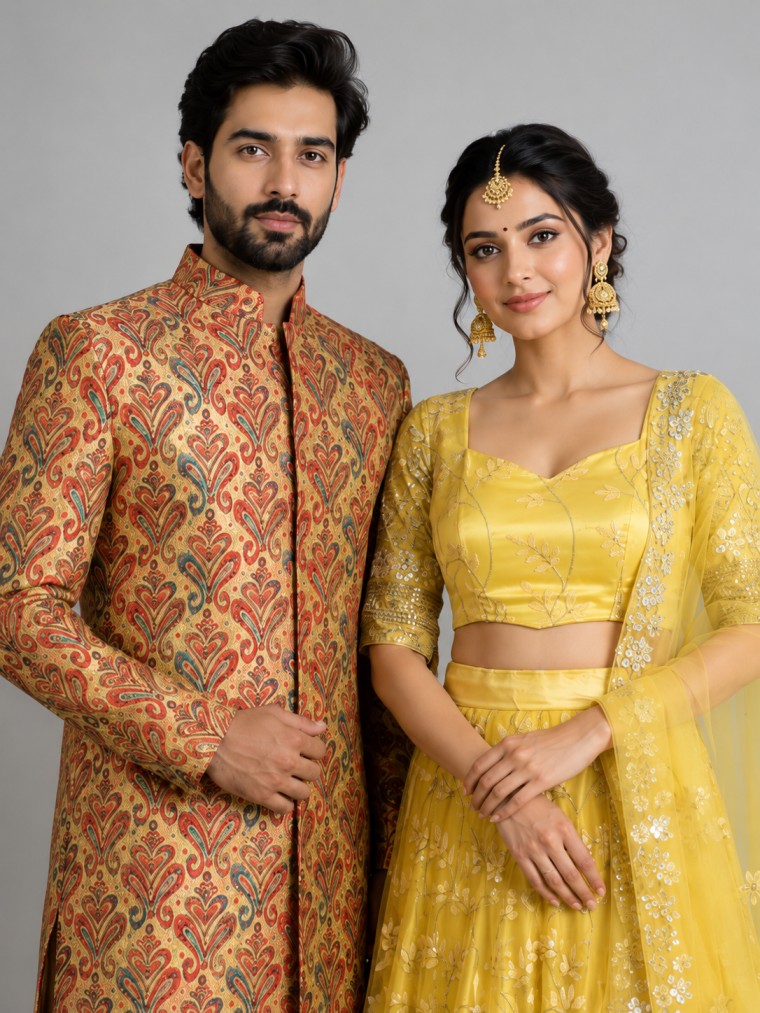 YELLOW DESIGNER HALDI COUPLE SET - Image 2