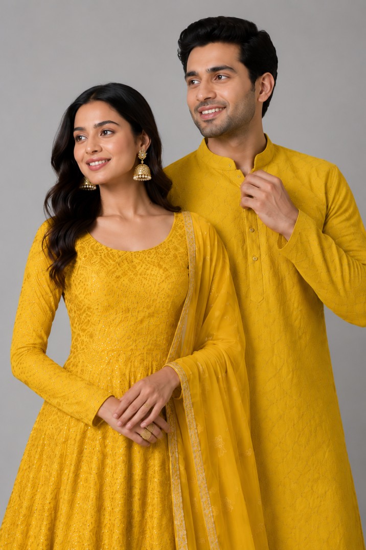 GOLDEN YELLOW HALDI COUPLE SET - Image 2
