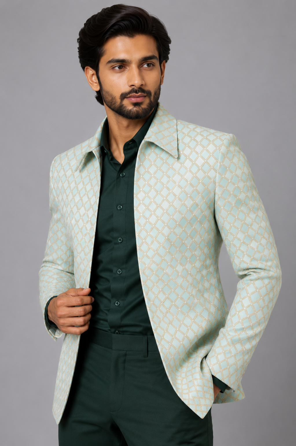 MINT JACQUARD DESIGNER INDO WESTERN - Image 2