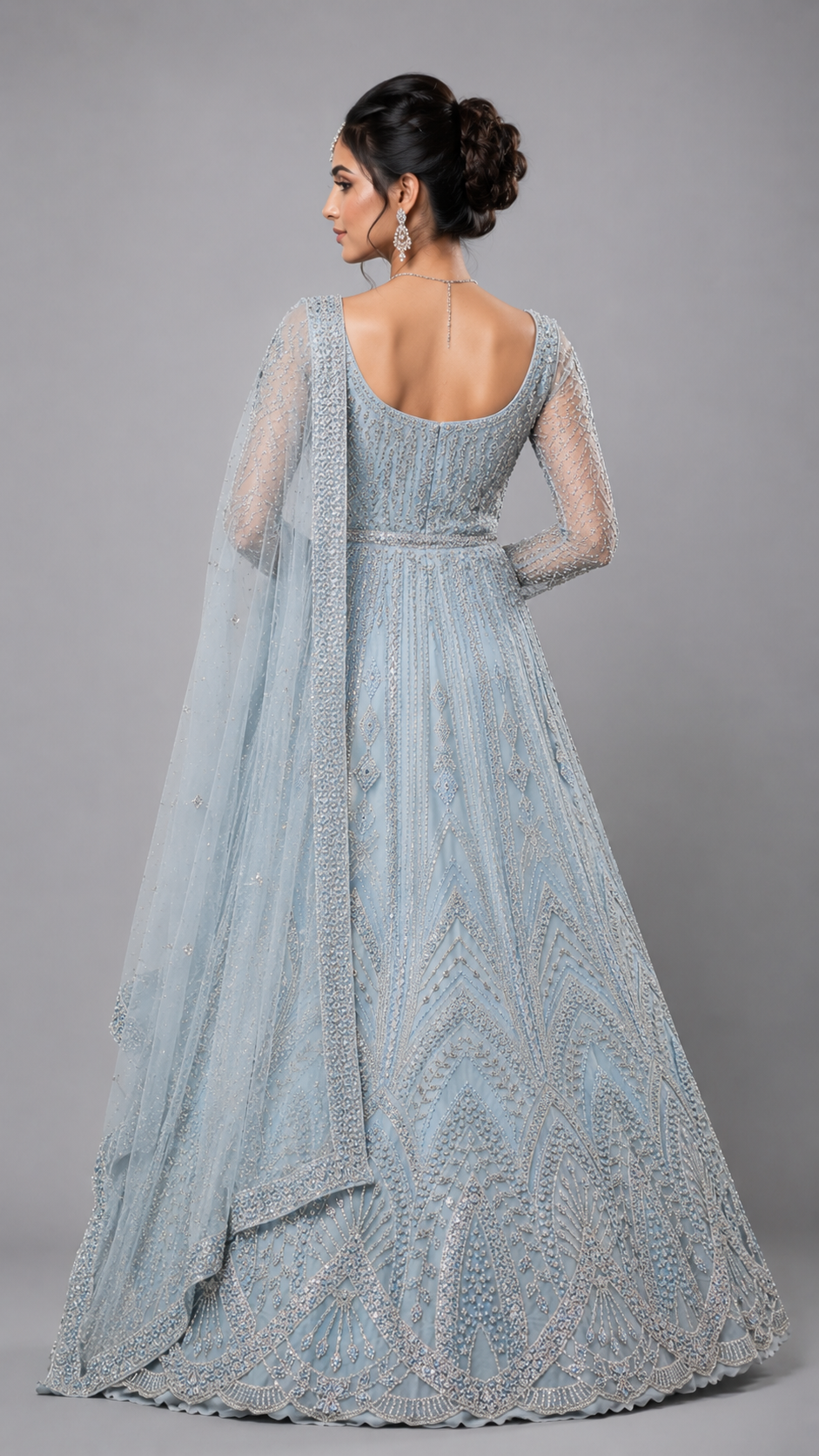 ICE BLUE CRYSTAL EMBELLISHED DESIGNER GOWN - Image 3