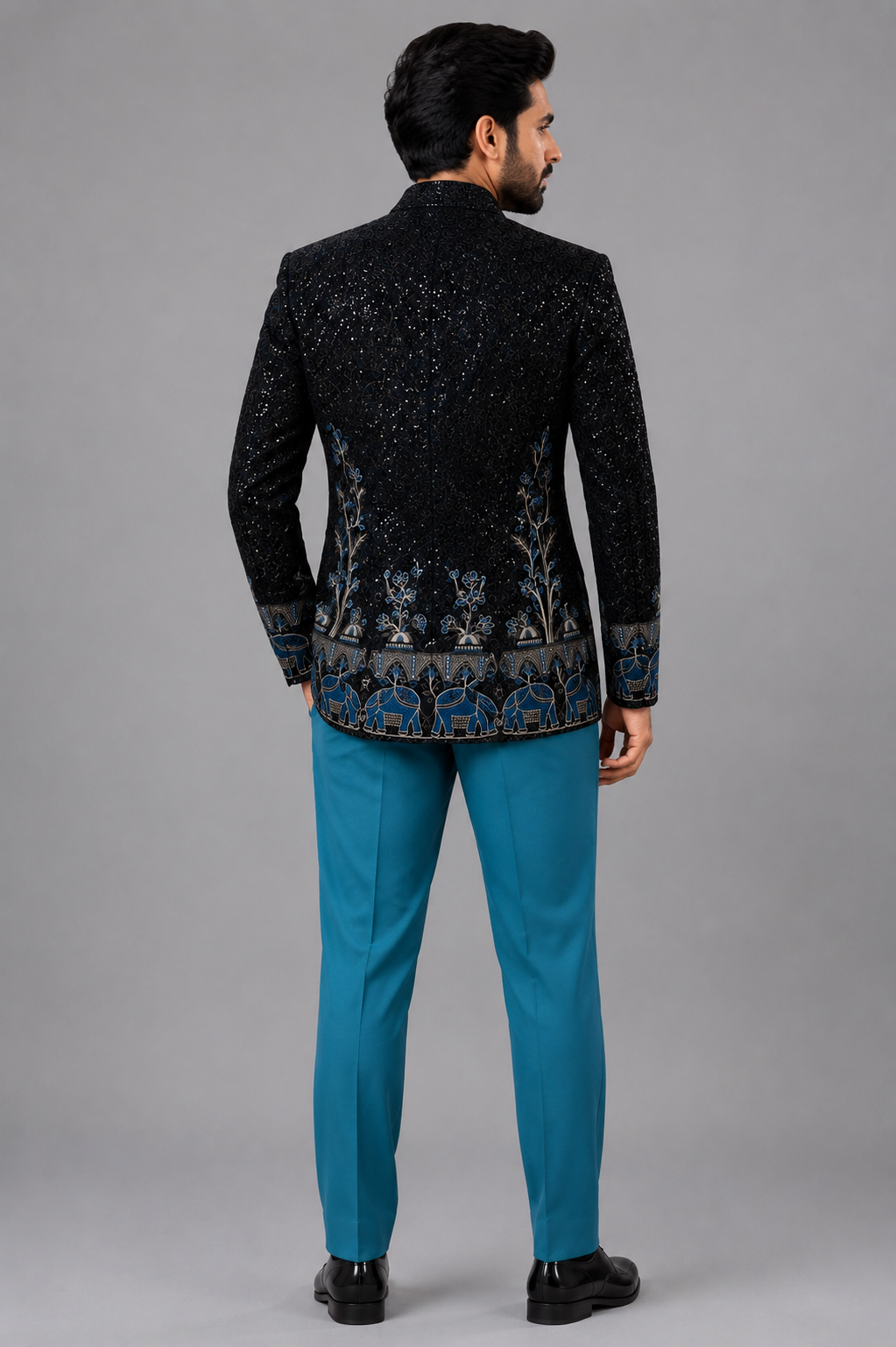 MIDNIGHT TEAL DESIGNER TUXEDO SUIT - Image 3