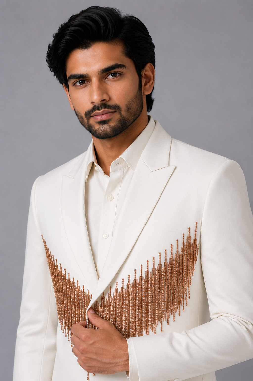 WHITE HANDCRAFTED DESIGNER SUIT - Image 2