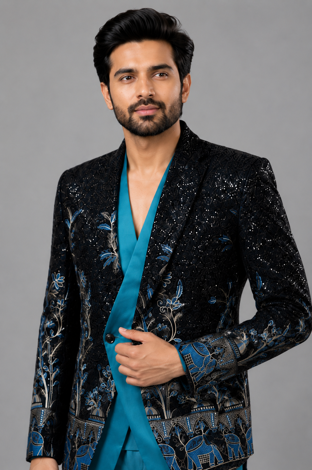 MIDNIGHT TEAL DESIGNER TUXEDO SUIT - Image 2