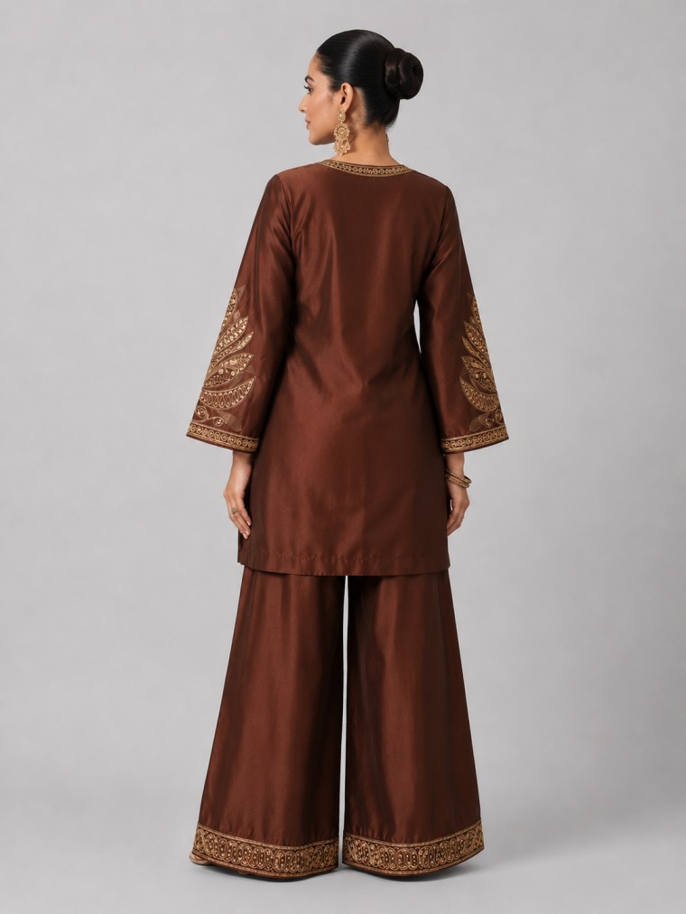 CHOCOLATE BROWN DESIGNER SALWAR SUIT - Image 3
