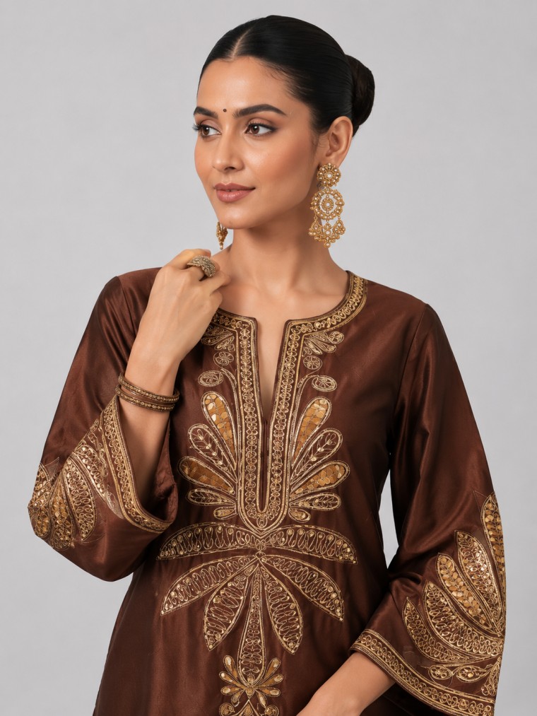 CHOCOLATE BROWN DESIGNER SALWAR SUIT - Image 2