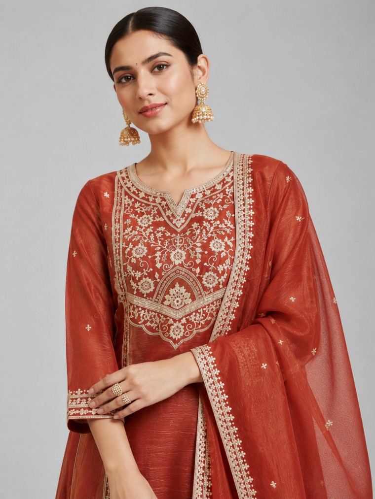 RUST ORANGE DESIGNER SALWAR - Image 2