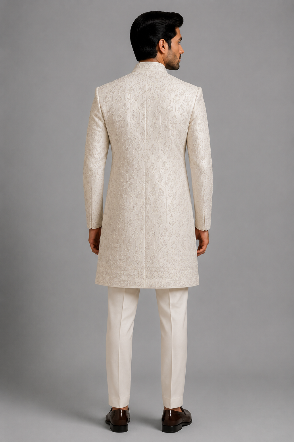 ROYAL IVORY VELVET EMBROIDERED SHERWANI - Image 3