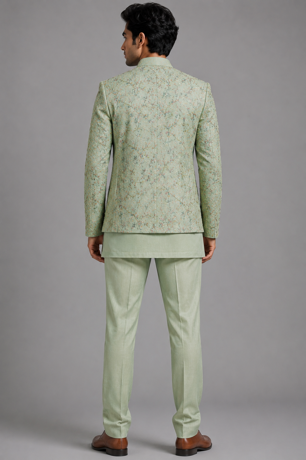 PASTEL GREEN FLORAL EMBROIDERED INDO-WESTERN - Image 3