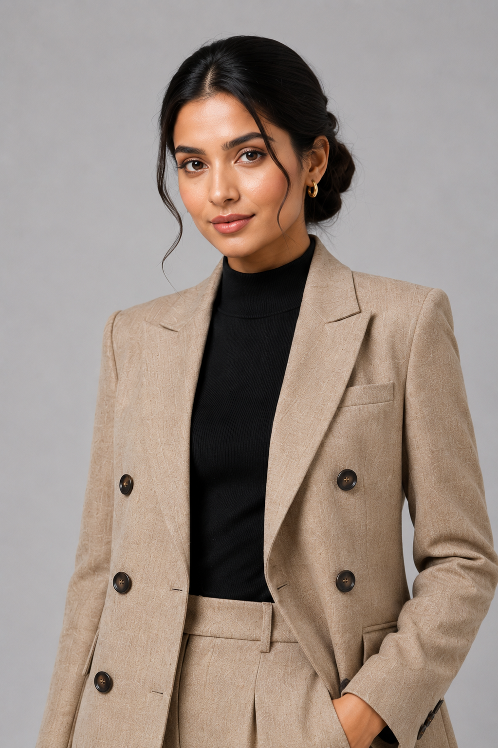 CHAMPAGNE BEIGE DOUBLE-BREASTED WOMEN'S SUIT - Image 2