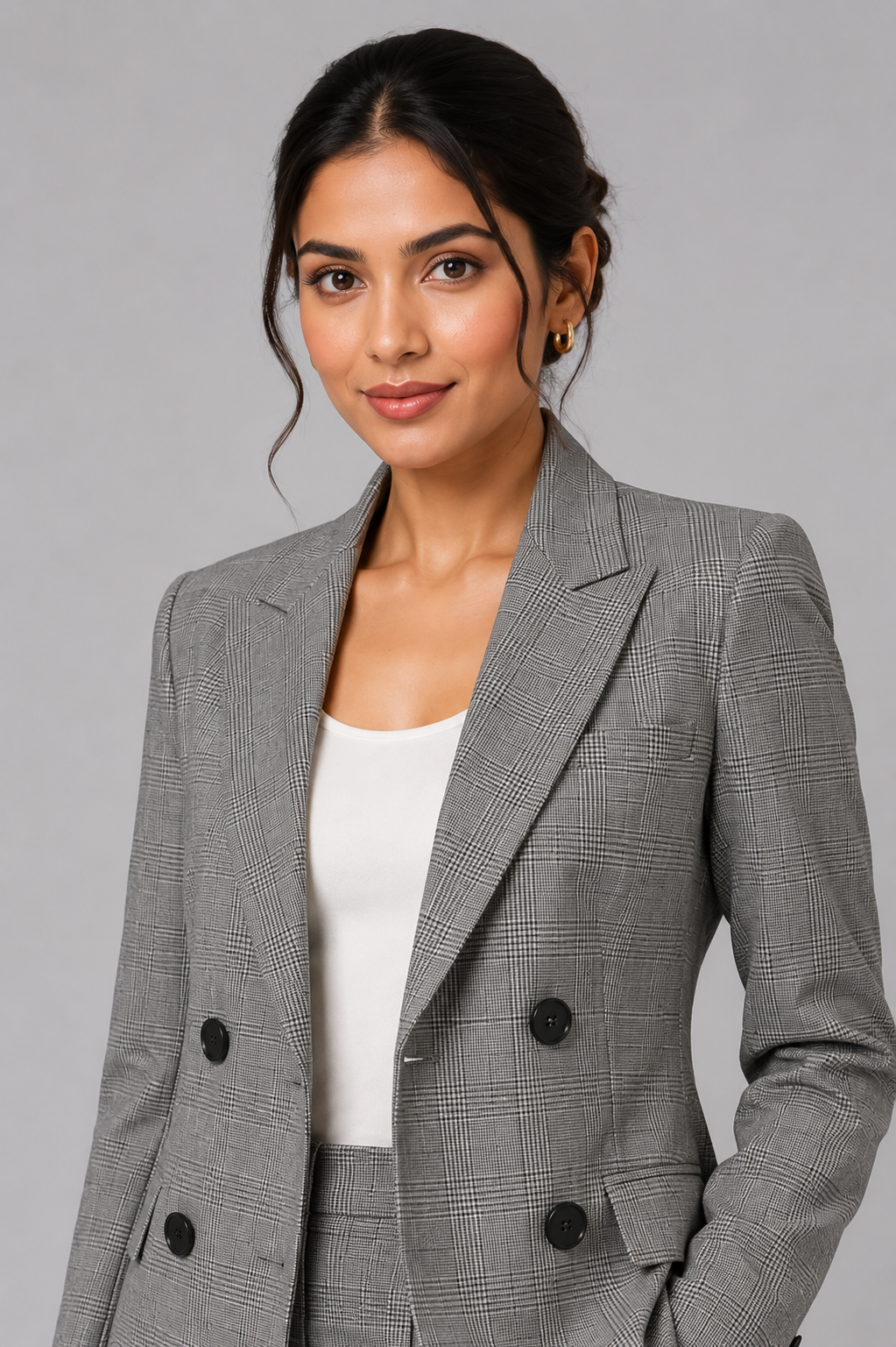 GREY CHECKED DOUBLE-BREASTED WOMEN’S SUIT - Image 2