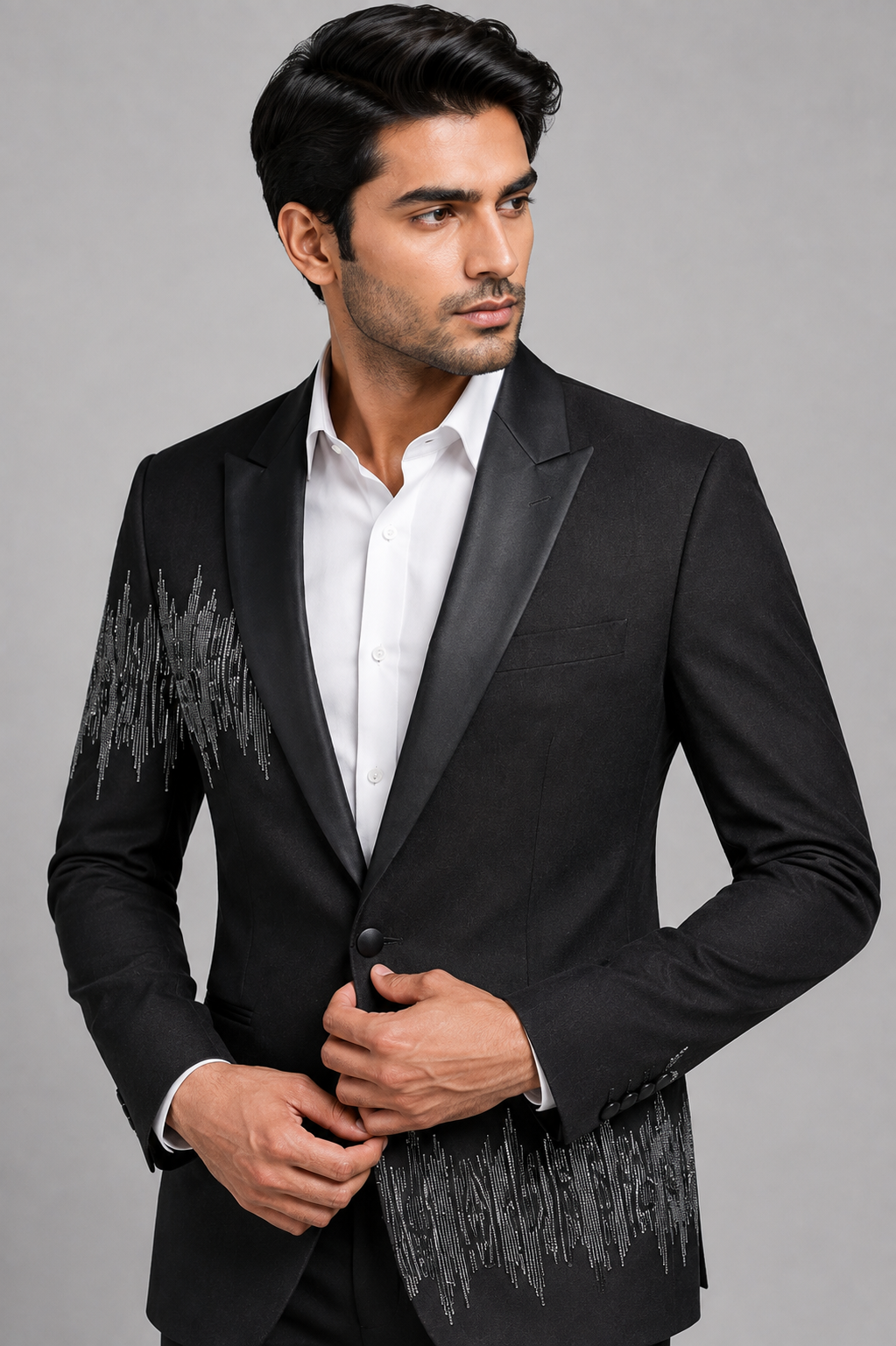 BLACK SILVER EMBELLISHED DESIGNER SUIT - Image 2