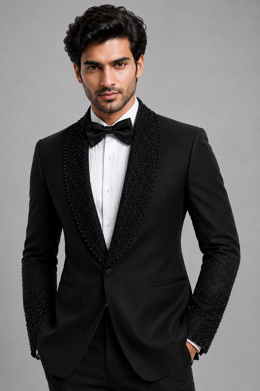 BLACK LAPEL BEADED TUXEDO SUIT - Image 2