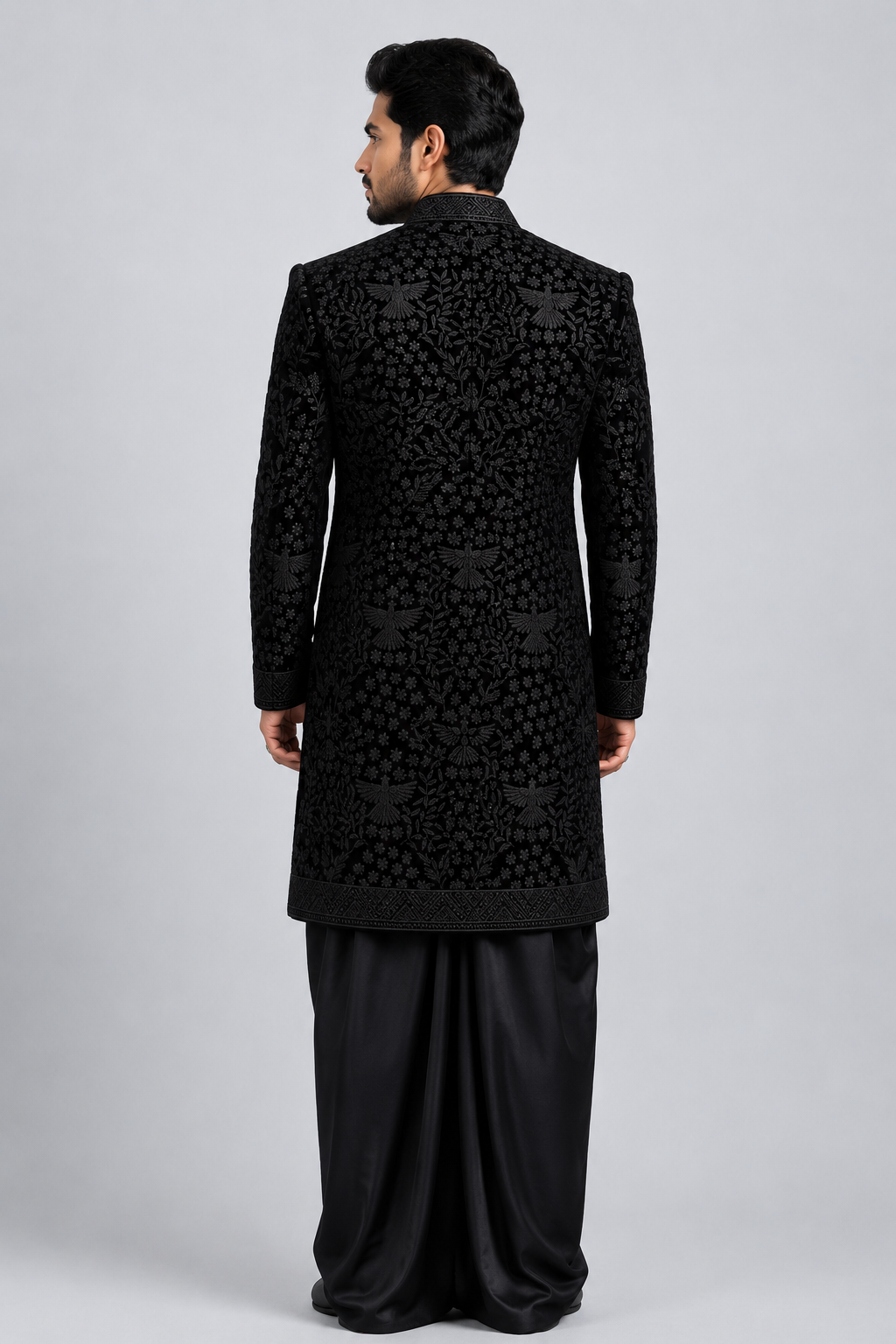 BLACK FLORAL EMBROIDERED INDO-WESTERN - Image 3