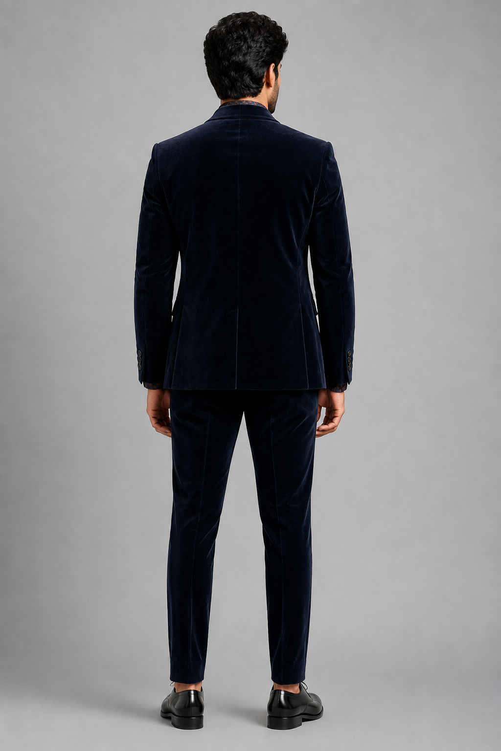 MIDNIGHT NAVY VELVET EMBROIDERED DESIGNER SUIT - Image 3