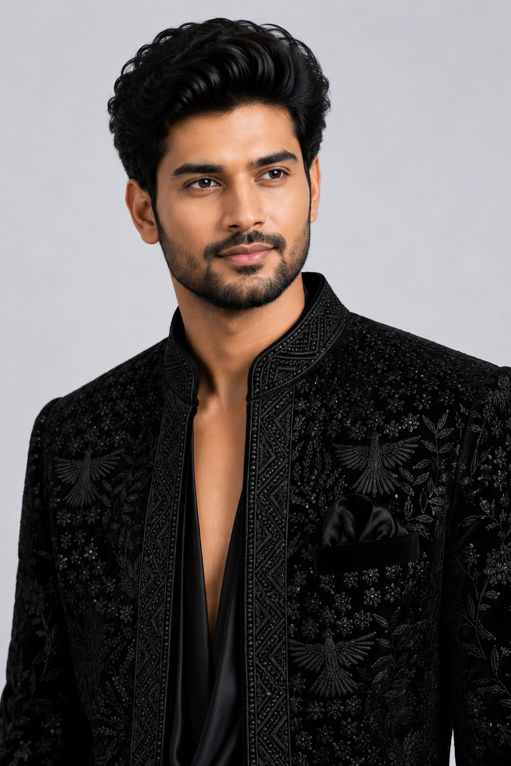 BLACK FLORAL EMBROIDERED INDO-WESTERN - Image 2