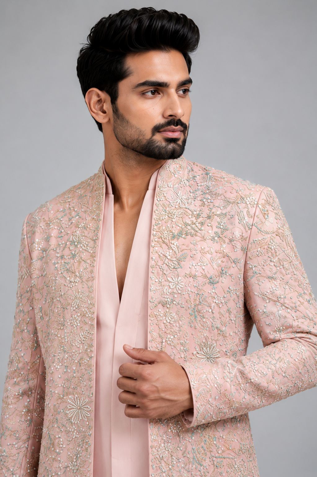 PASTEL PINK FLORAL EMBROIDERED INDO-WESTERN - Image 2