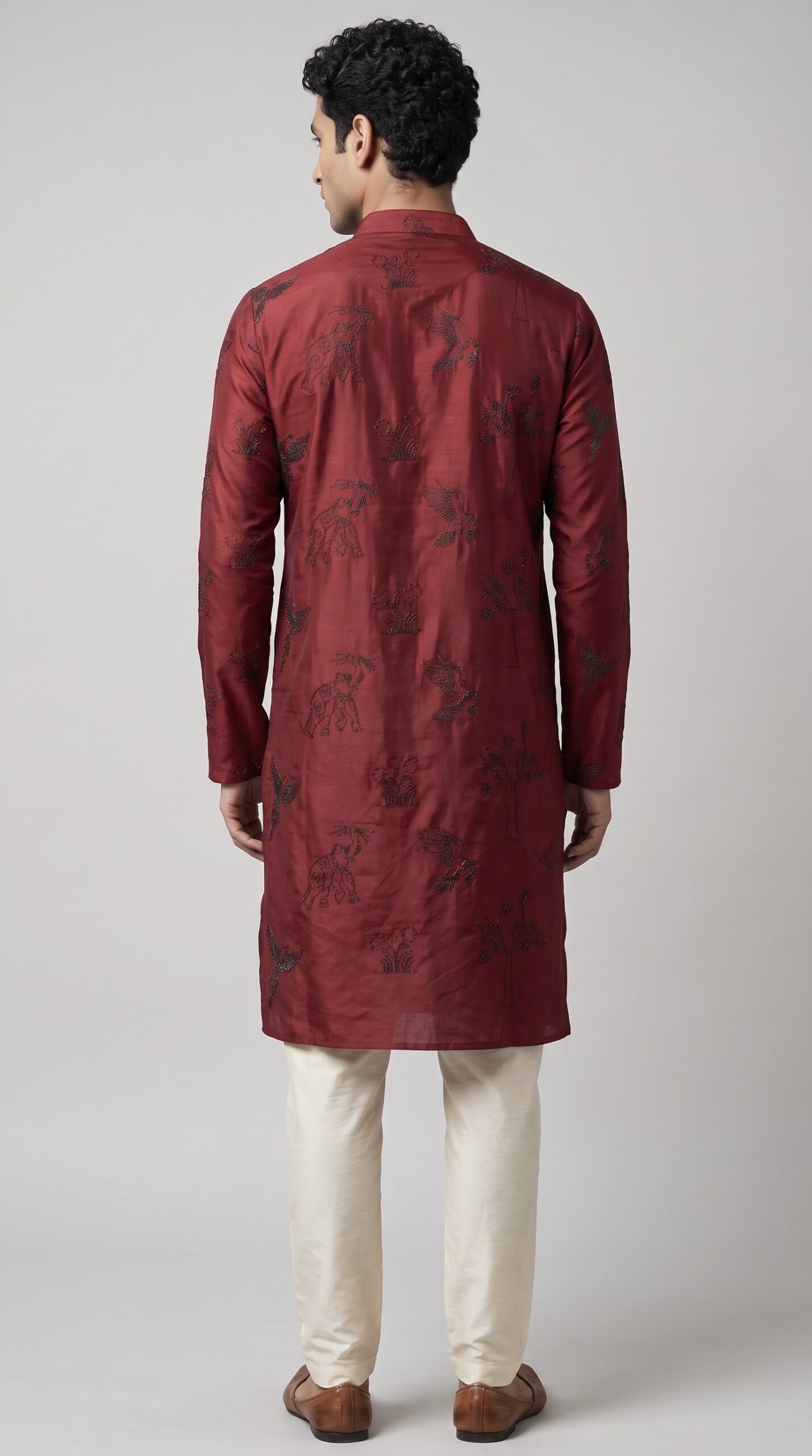 MAROON TONAL MOTIF EMBROIDERED KURTA SET - Image 3
