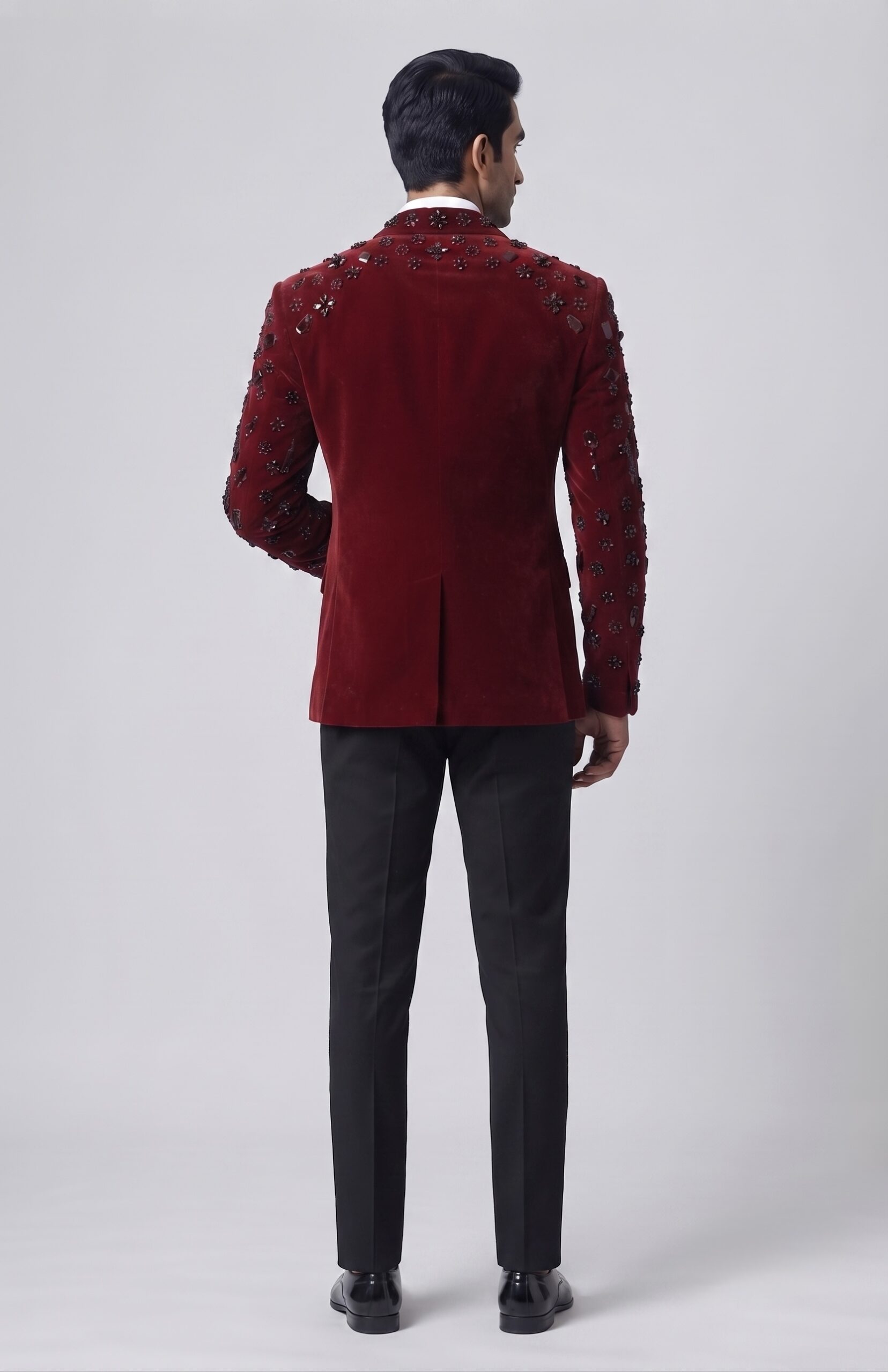 MAROON VELVET EMBELLISHED DESIGNER TUXEDO - Image 3