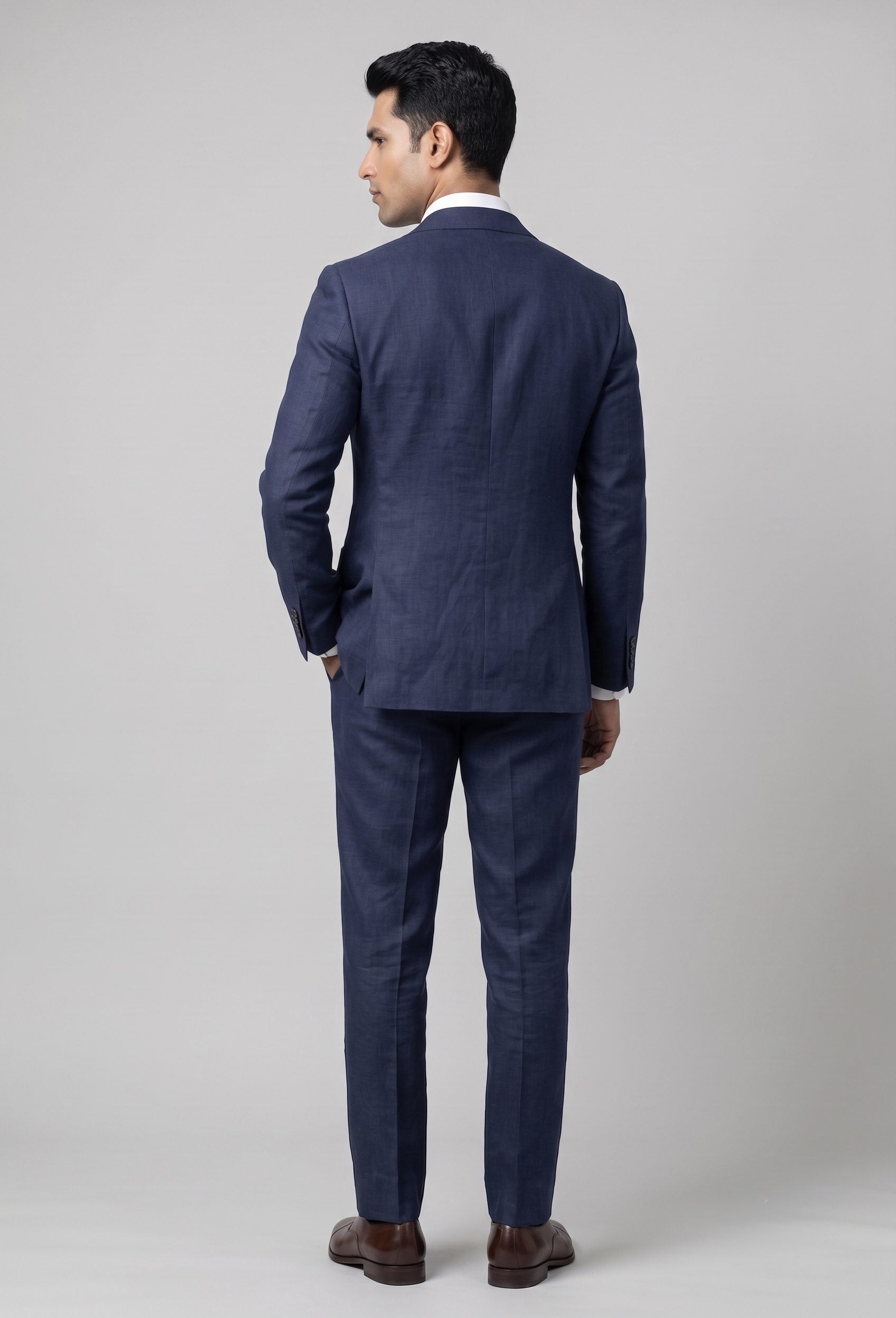 NAVY BLUE LINEN CLASSIC BUSINESS SUIT - Image 3