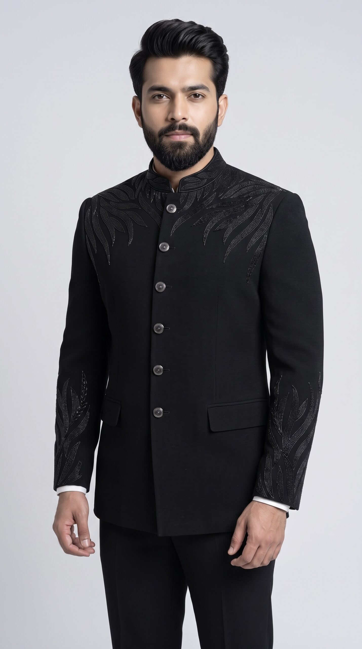 BLACK EMBELLISHED BANDHGALA JODHPURI SUIT - Image 2