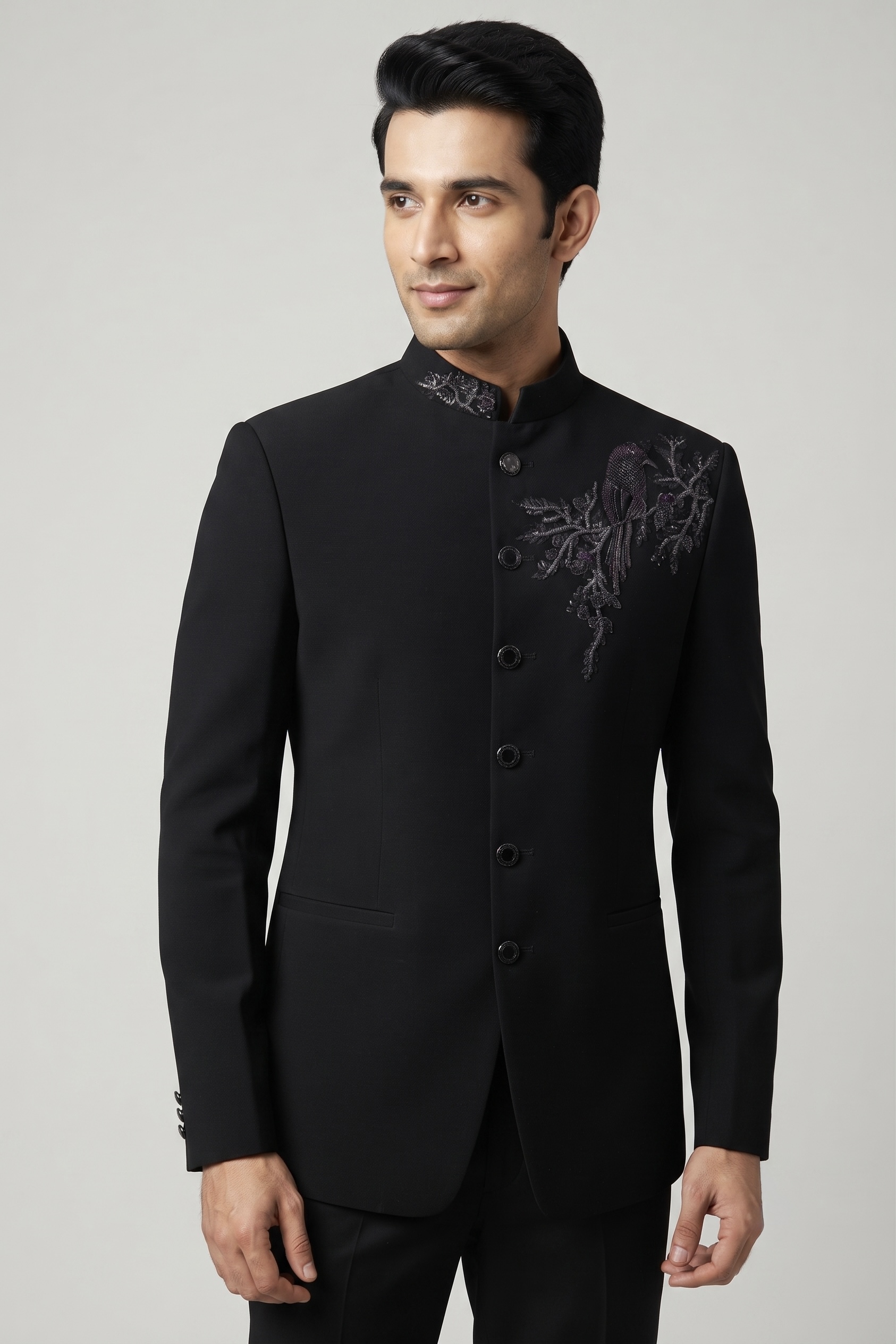 BLACK DESIGNER JODHPURI SUIT - Image 2